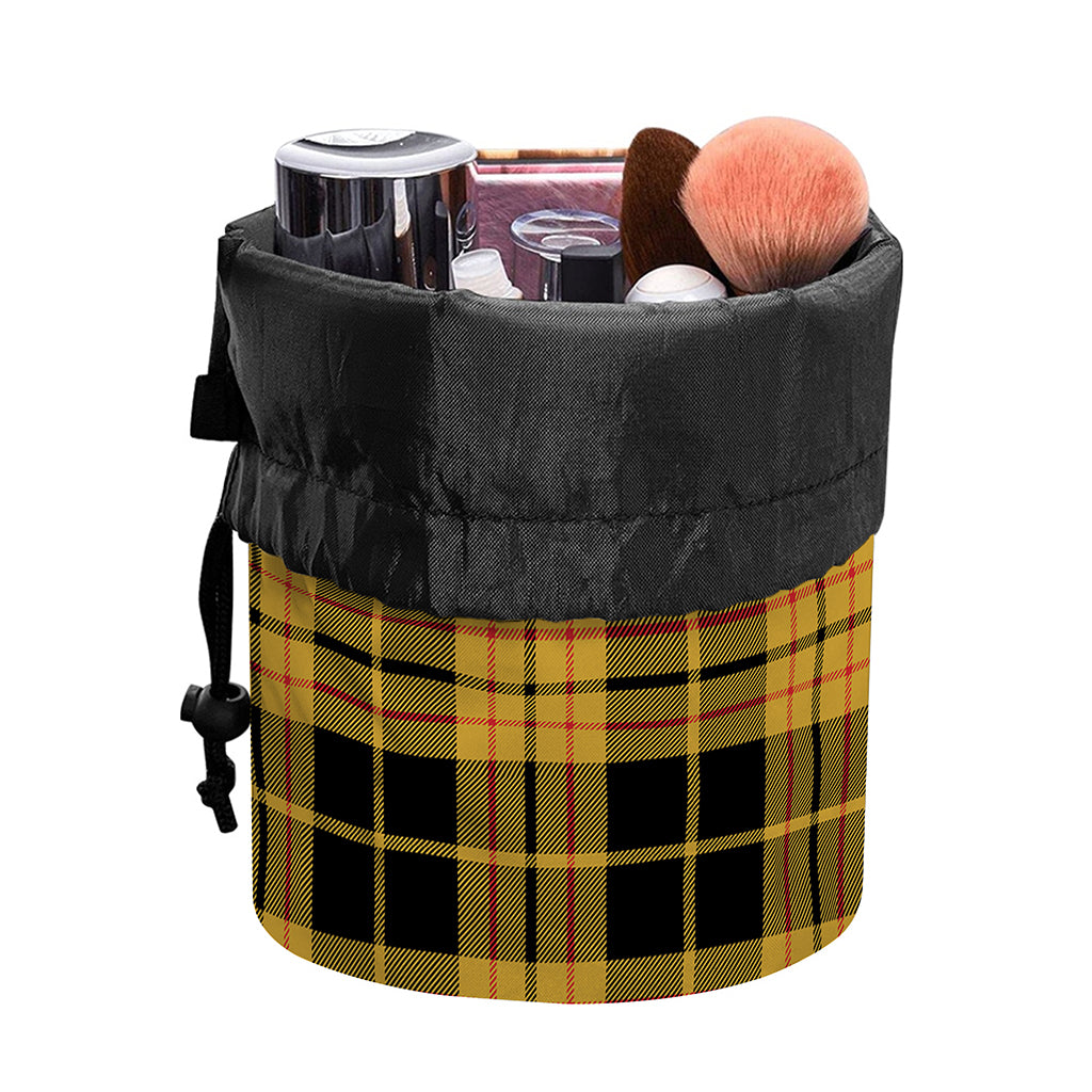 Black And Yellow Tartan Pattern Print Drawstring Makeup Bag