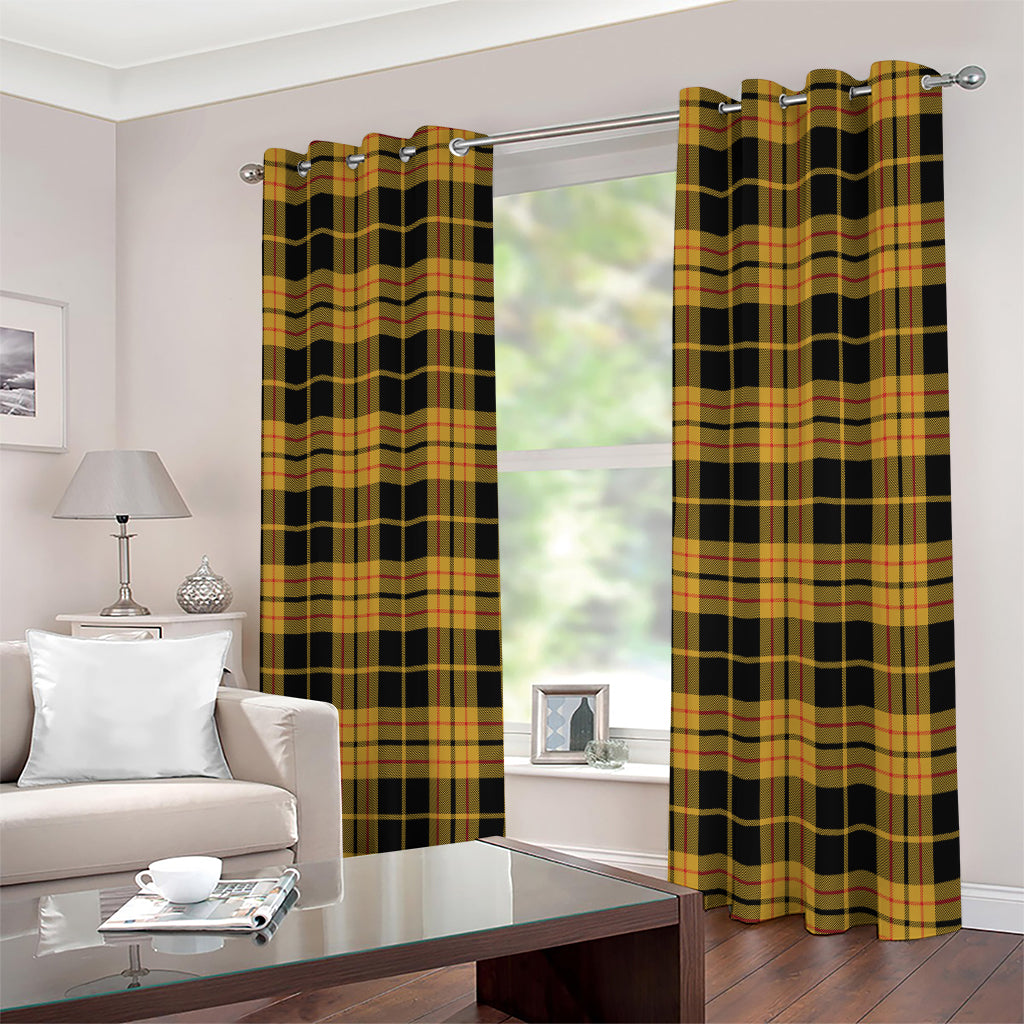 Black And Yellow Tartan Pattern Print Extra Wide Grommet Curtains