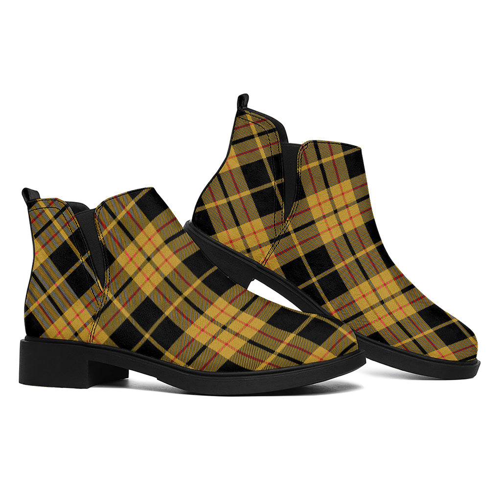 Black And Yellow Tartan Pattern Print Flat Ankle Boots