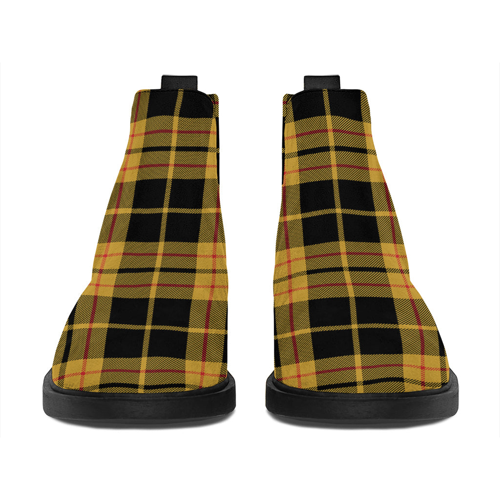 Black And Yellow Tartan Pattern Print Flat Ankle Boots