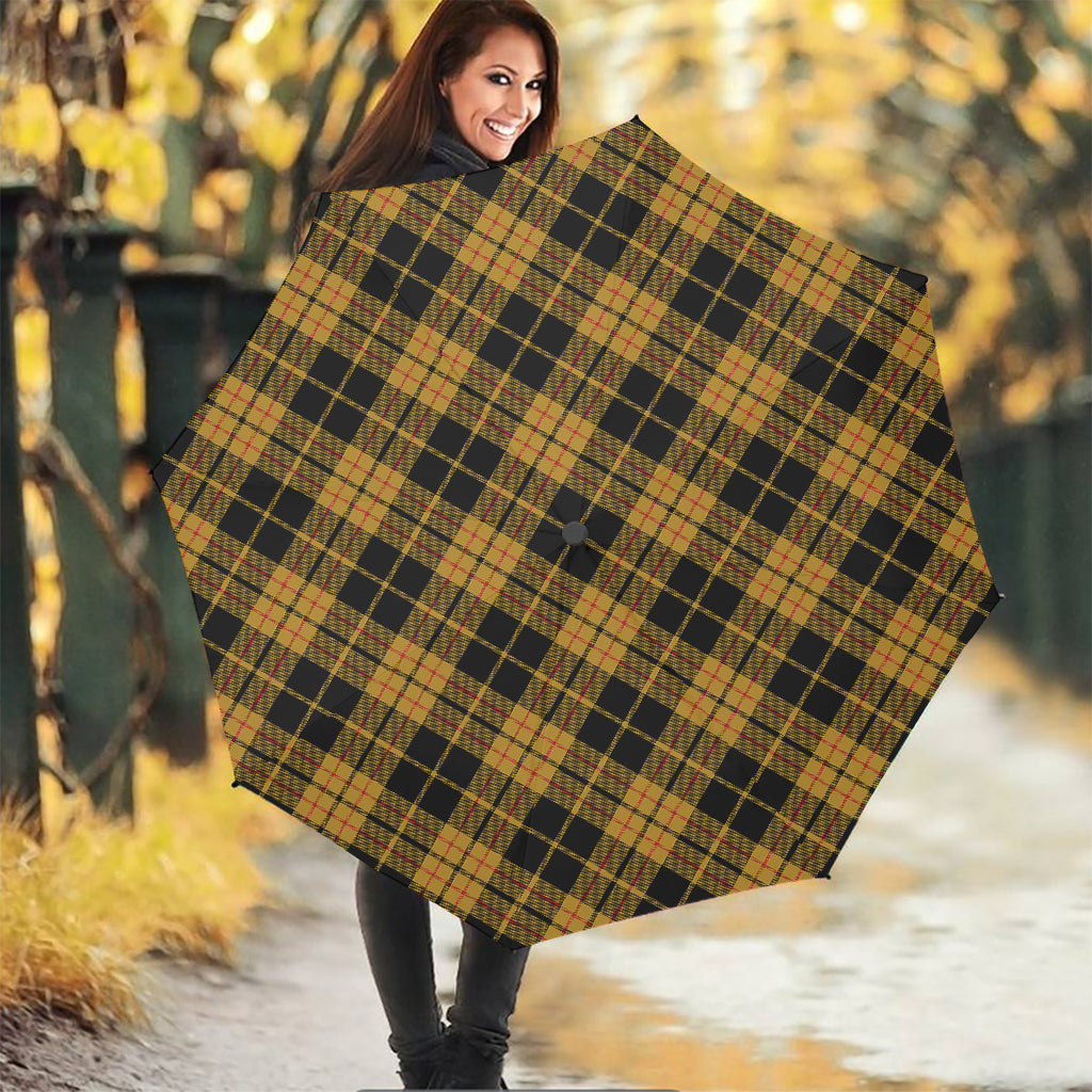 Black And Yellow Tartan Pattern Print Foldable Umbrella