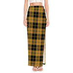 Black And Yellow Tartan Pattern Print High Slit Maxi Skirt
