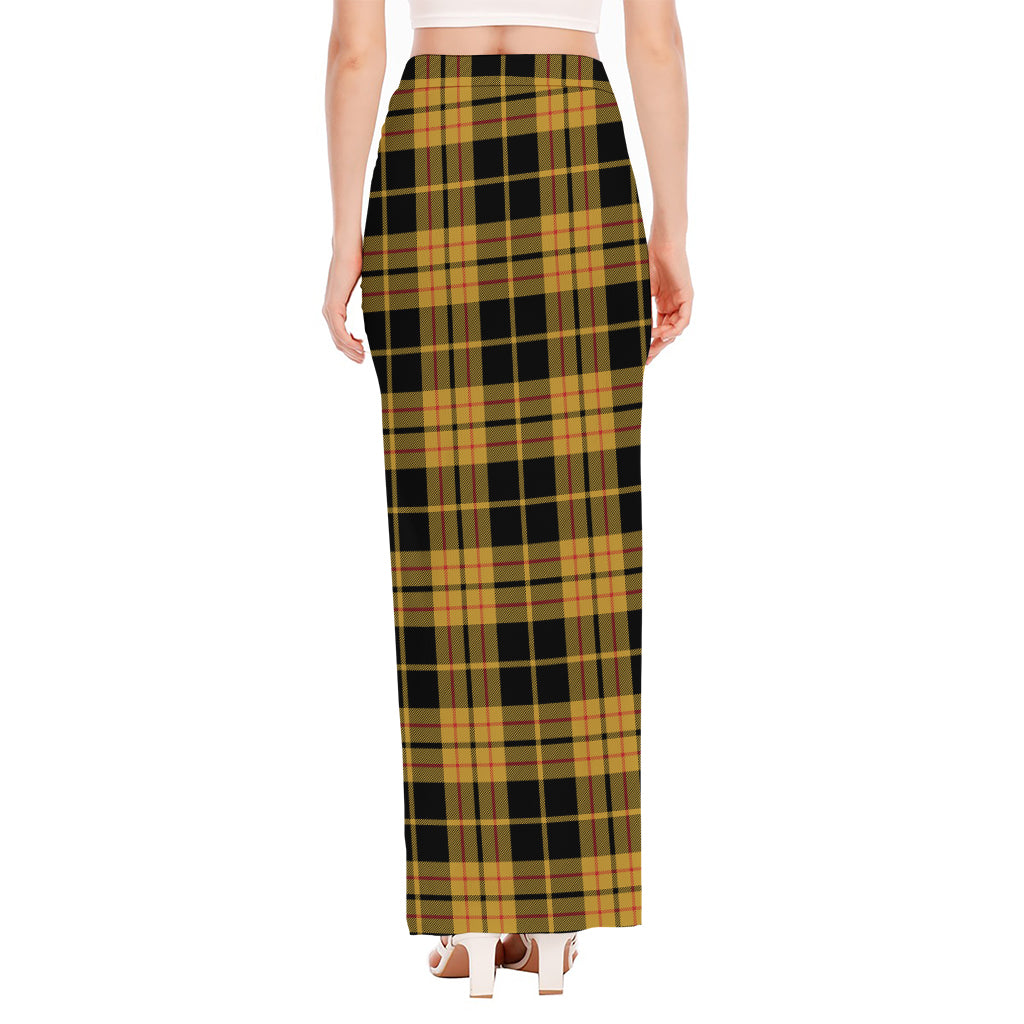 Black And Yellow Tartan Pattern Print High Slit Maxi Skirt