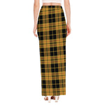 Black And Yellow Tartan Pattern Print High Slit Maxi Skirt