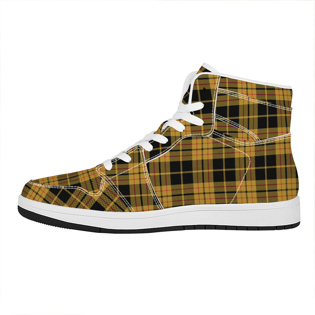 Black And Yellow Tartan Pattern Print High Top Leather Sneakers