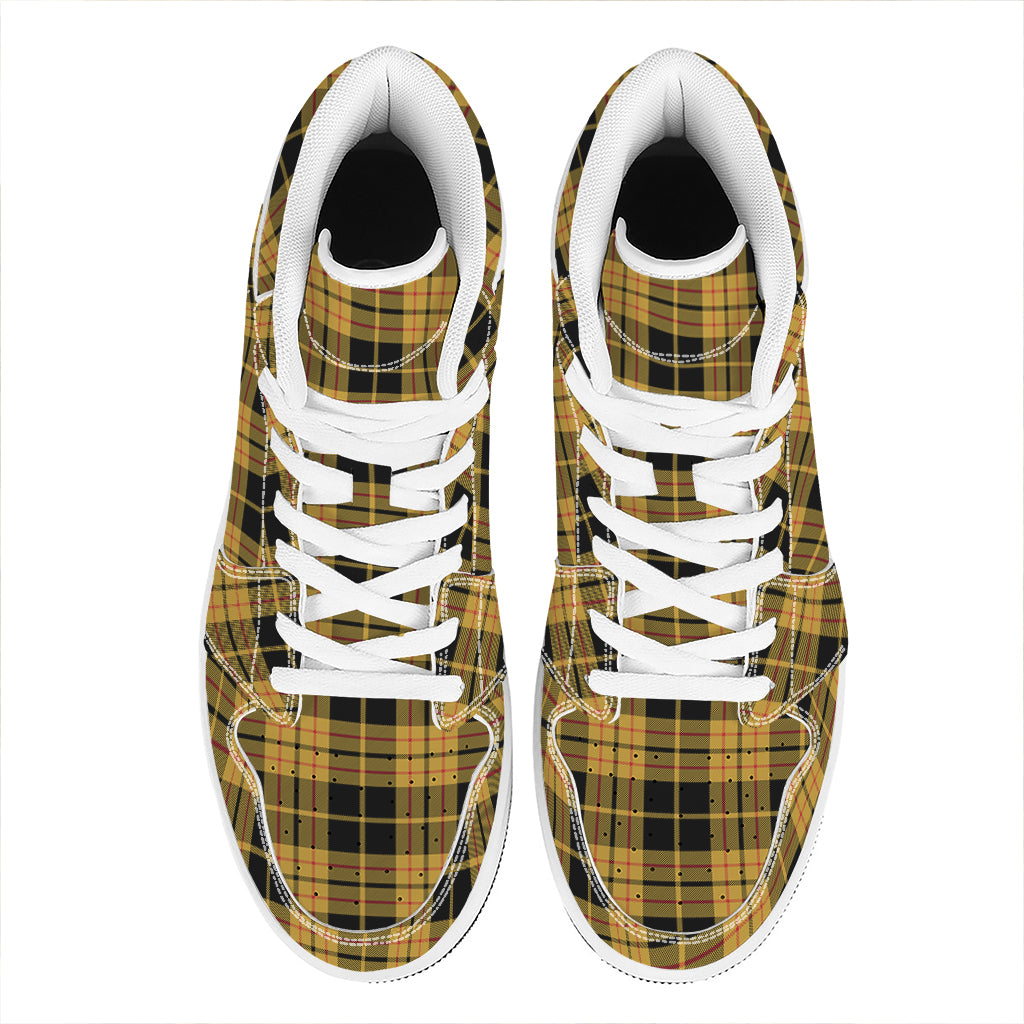 Black And Yellow Tartan Pattern Print High Top Leather Sneakers