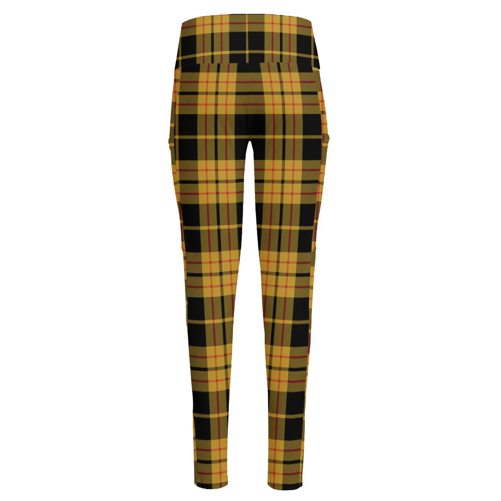 Black And Yellow Tartan Pattern Print High-Waisted Pocket Leggings