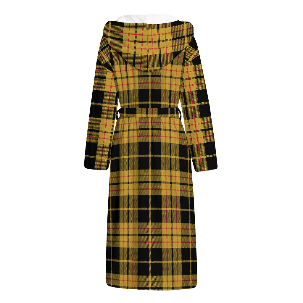 Black And Yellow Tartan Pattern Print Hooded Bathrobe