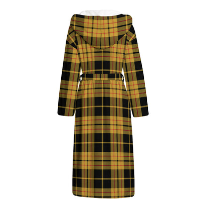 Black And Yellow Tartan Pattern Print Hooded Bathrobe