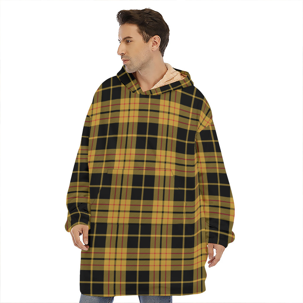 Black And Yellow Tartan Pattern Print Hoodie Blanket