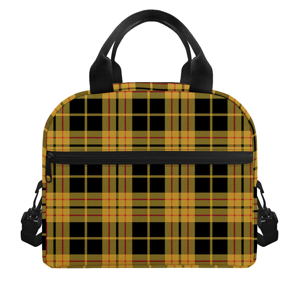 Black And Yellow Tartan Pattern Print Insulated Lunch Bag