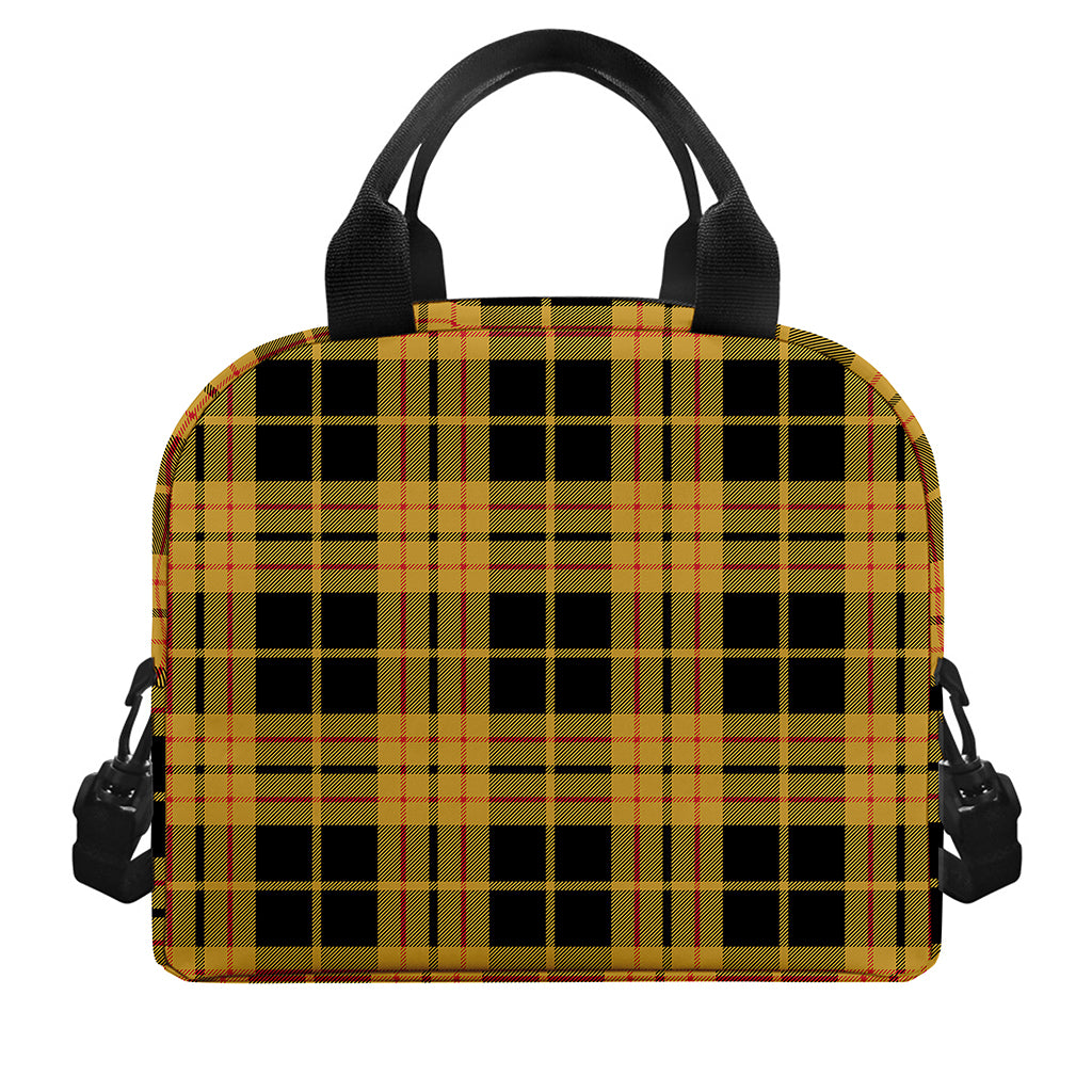 Black And Yellow Tartan Pattern Print Insulated Lunch Bag