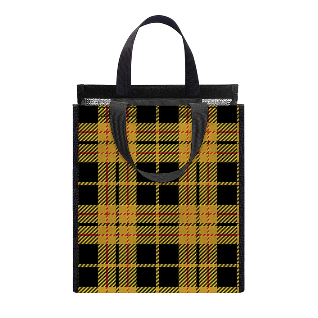 Black And Yellow Tartan Pattern Print Insulated Lunch Tote