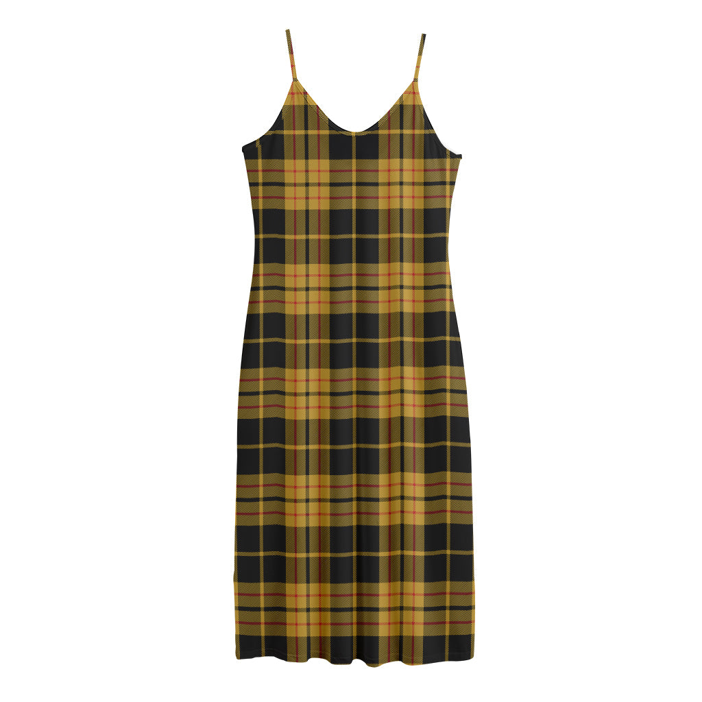 Black And Yellow Tartan Pattern Print Jersey Midi Cami Dress