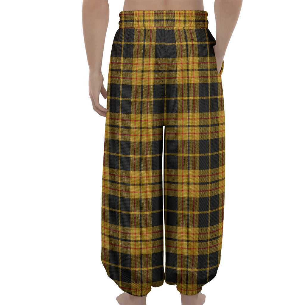 Black And Yellow Tartan Pattern Print Lantern Pants