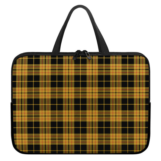 Black And Yellow Tartan Pattern Print Laptop Sleeve With Handle