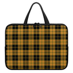 Black And Yellow Tartan Pattern Print Laptop Sleeve With Handle