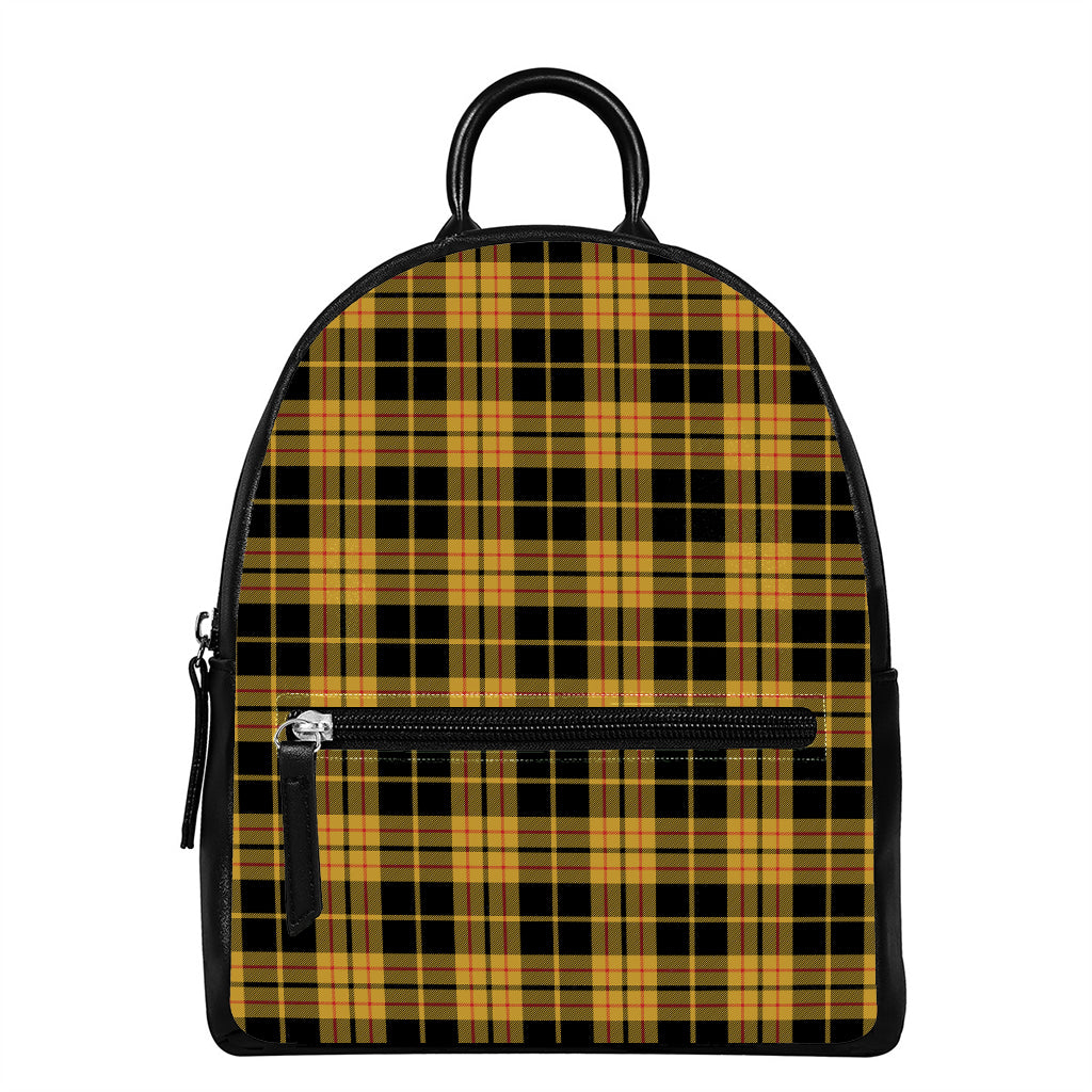 Black And Yellow Tartan Pattern Print Leather Backpack