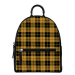 Black And Yellow Tartan Pattern Print Leather Backpack