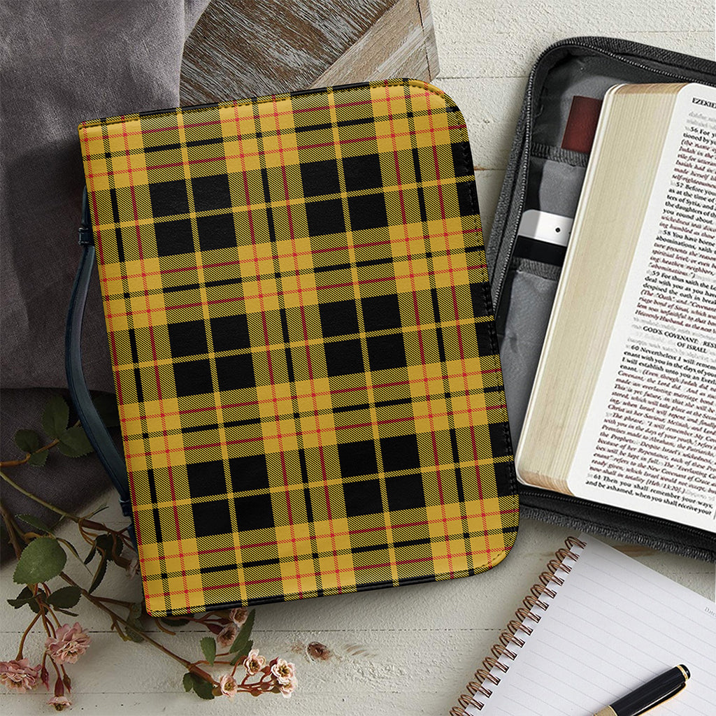Black And Yellow Tartan Pattern Print Leather Bible Cover