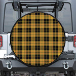 Black And Yellow Tartan Pattern Print Leather Spare Tire Cover
