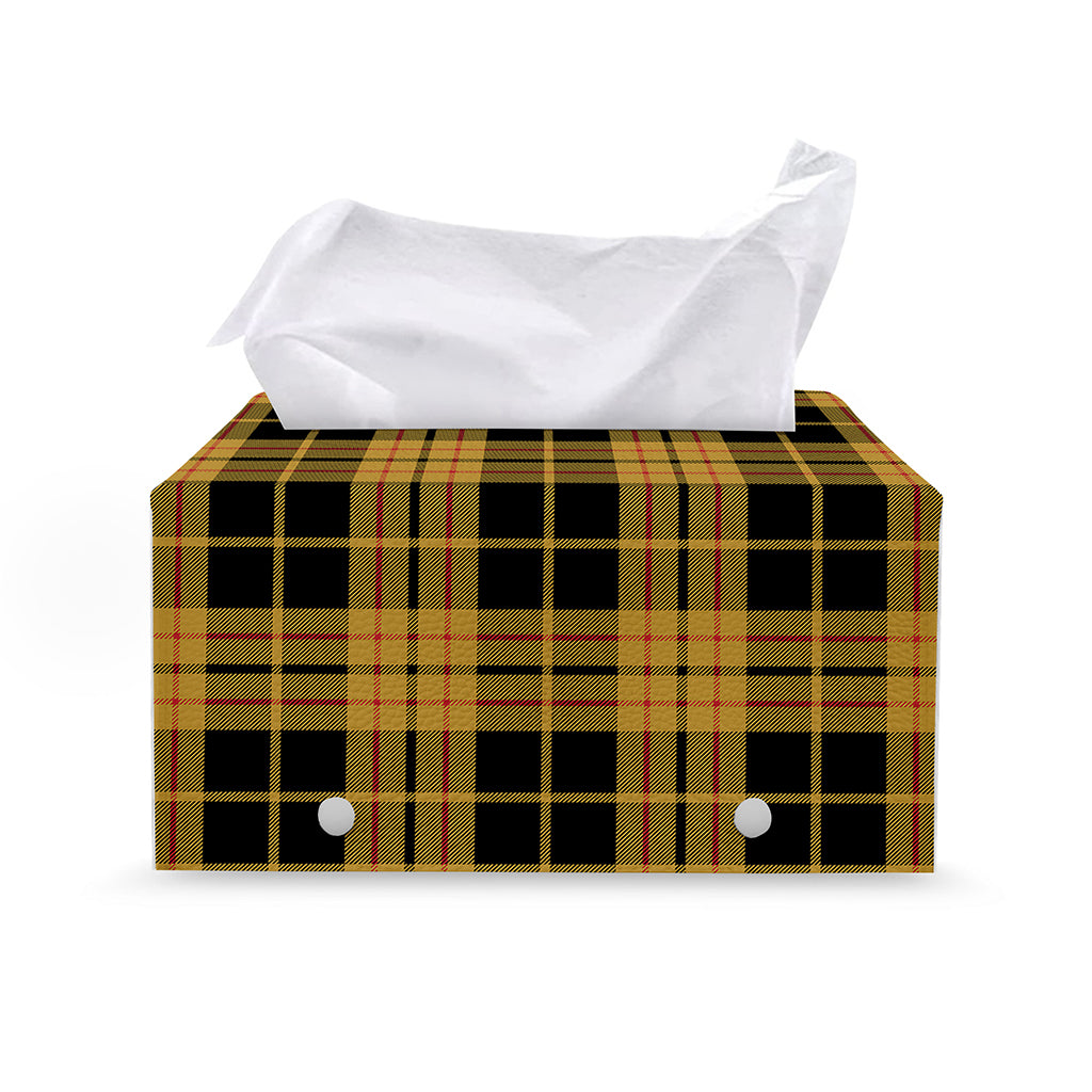 Black And Yellow Tartan Pattern Print Leather Tissue Box Cover