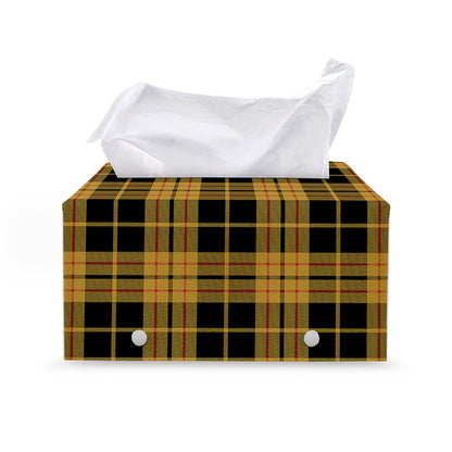 Black And Yellow Tartan Pattern Print Leather Tissue Box Cover