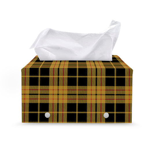 Black And Yellow Tartan Pattern Print Leather Tissue Box Cover