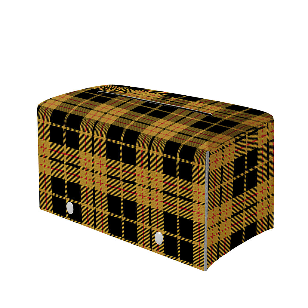 Black And Yellow Tartan Pattern Print Leather Tissue Box Cover