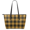 Black And Yellow Tartan Pattern Print Leather Tote Bag With Zipper