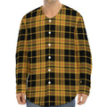 Black And Yellow Tartan Pattern Print Long Sleeve Baseball Jersey