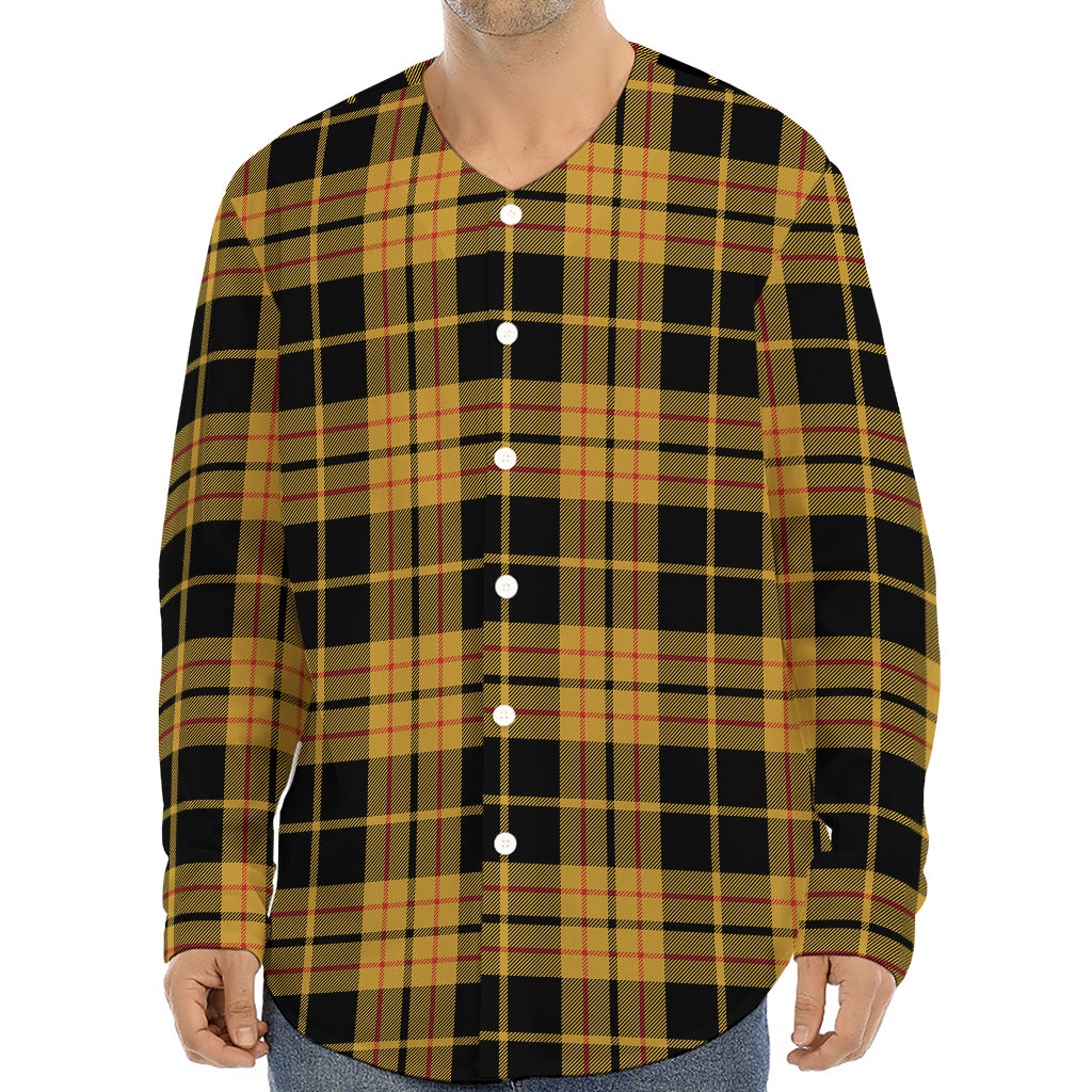 Black And Yellow Tartan Pattern Print Long Sleeve Baseball Jersey