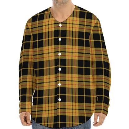 Black And Yellow Tartan Pattern Print Long Sleeve Baseball Jersey
