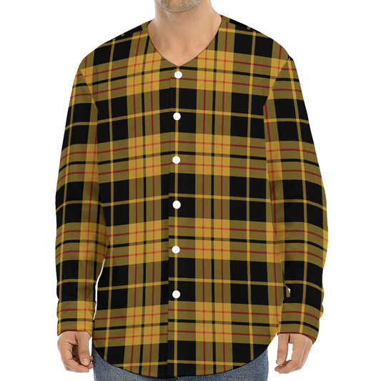 Black And Yellow Tartan Pattern Print Long Sleeve Baseball Jersey