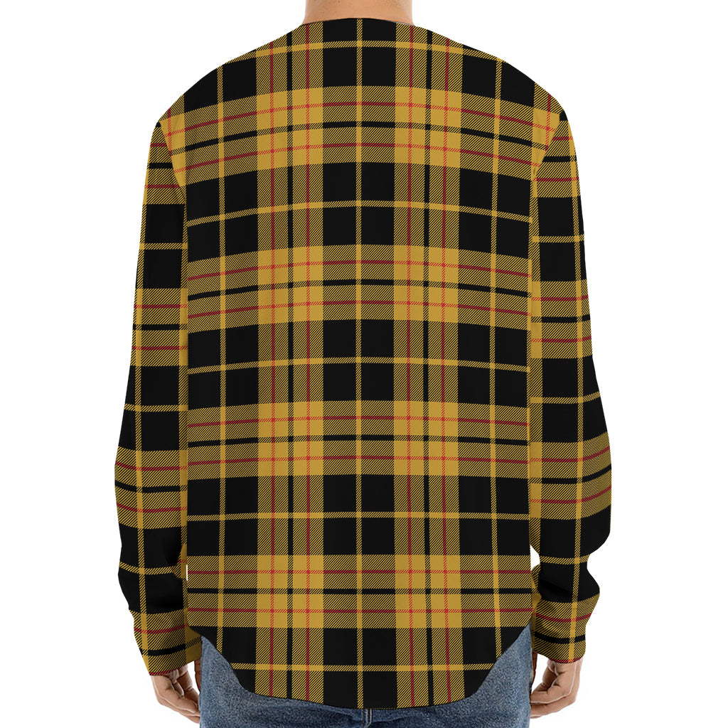 Black And Yellow Tartan Pattern Print Long Sleeve Baseball Jersey