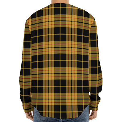 Black And Yellow Tartan Pattern Print Long Sleeve Baseball Jersey