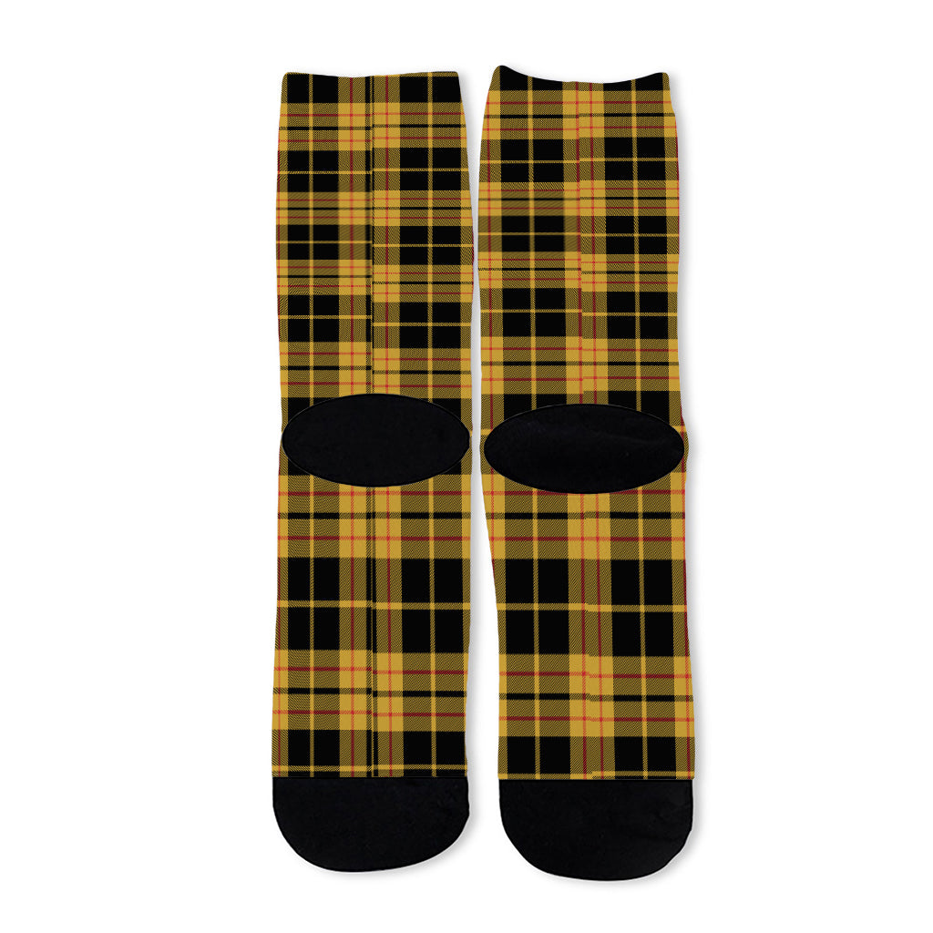 Black And Yellow Tartan Pattern Print Long Socks