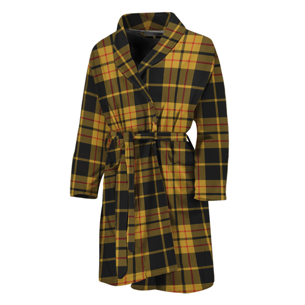 Black And Yellow Tartan Pattern Print Men's Bathrobe