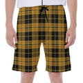 Black And Yellow Tartan Pattern Print Men's Beach Shorts