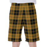 Black And Yellow Tartan Pattern Print Men's Beach Shorts