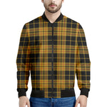 Black And Yellow Tartan Pattern Print Men's Bomber Jacket