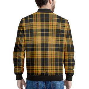 Black And Yellow Tartan Pattern Print Men's Bomber Jacket