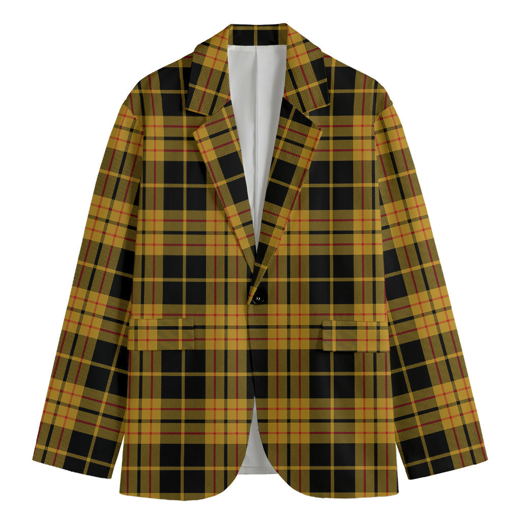 Black And Yellow Tartan Pattern Print Men's Cotton Blazer