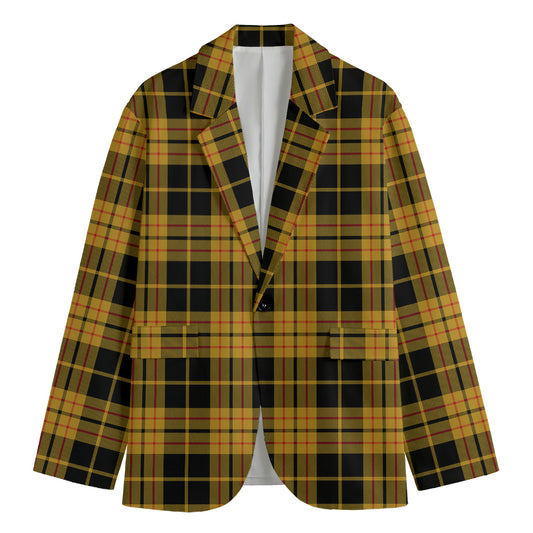 Black And Yellow Tartan Pattern Print Men's Cotton Blazer