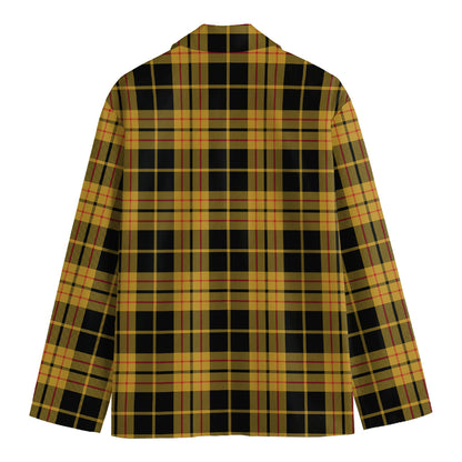 Black And Yellow Tartan Pattern Print Men's Cotton Blazer