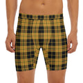 Black And Yellow Tartan Pattern Print Men's Long Boxer Briefs