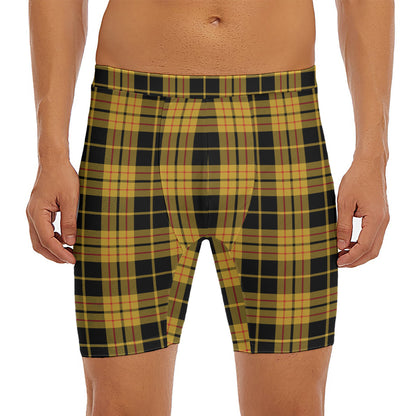 Black And Yellow Tartan Pattern Print Men's Long Boxer Briefs