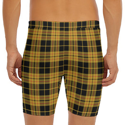 Black And Yellow Tartan Pattern Print Men's Long Boxer Briefs