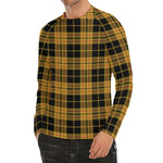 Black And Yellow Tartan Pattern Print Men's Long Sleeve Rash Guard