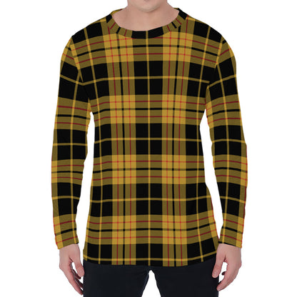 Black And Yellow Tartan Pattern Print Men's Long Sleeve T-Shirt
